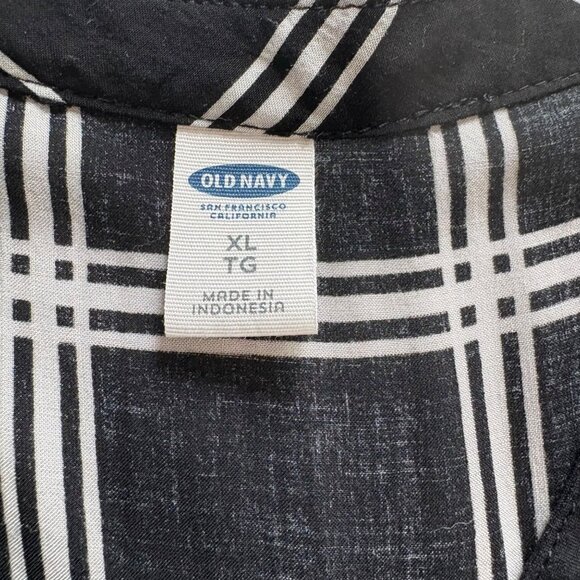Old Navy Womens Black & White Button Up Plaid Long Sleeve V-Neck Blouse XL - Picture 5 of 15